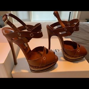 Casadei Brown Cork Platform Sandal 36
